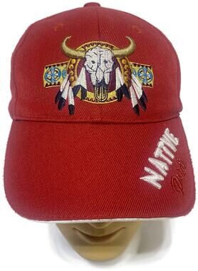 American Indian Native Pride Ball Cap Embroidered Red Horned Skull Adjustable